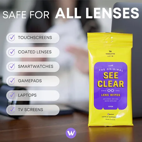 Vista 6 de See Clear Original - Toallitas limpiadoras de lentes prehumedecidas para lentes y pantallas, sin rayas, limpiador electrónico de lentes y pantallas