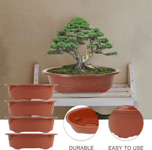 Vista 2 de DOITOOL 4 macetas ovaladas de entrenamiento para bonsái, maceta de plástico de 12 pulgadas con orificio de drenaje, maceta ovalada para decoración