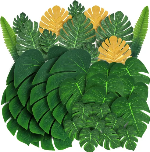 Vista 28 de RECUTMS 20LED Luces de Cadena de Hojas de Monstera, Hojas Artificiales de Palmera de Ratán Tropical, Enredadera Verde Colgante para Pared