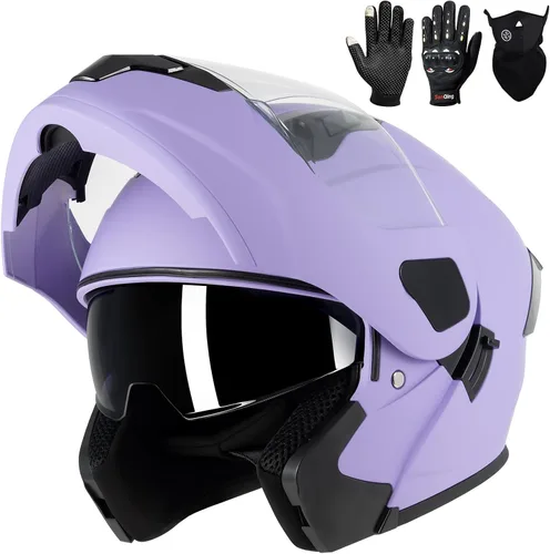 Vista 10 de Casco modular para motocicleta de adultos, con doble visera abatible, cara completa, aprobado por DOT para hombres, mujeres, moto, ATV, UTV, moto