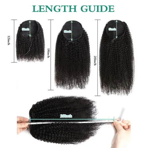Vista 4 de Cola de Caballo con Cordón Afro Puff Cabello Humano Afro Rizado Crespo Cola de Caballo con Cordón 4C para Mujeres Negras Extensión de Cabello Humano