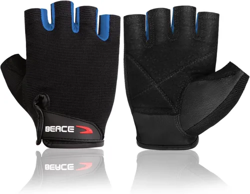 Vista 8 de Guantes de gimnasio BEACE para levantamiento de pesas, con palma de piel antideslizante para entrenamiento, fitness y culturismo para hombres