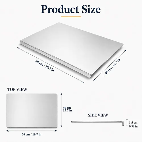 Vista 8 de Tabla de cortar de acero inoxidable con labio, tabla de cortar de metal en forma de L para cocina, tabla de cortar grande para carne, frutas
