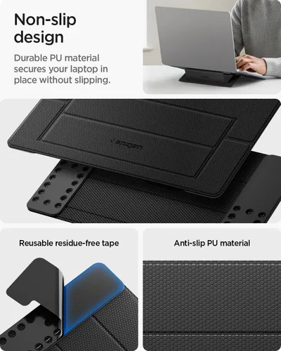 Vista 7 de Spigen Soporte plegable delgado para laptop, portátil, ergonómico, elevador de ángulo, antideslizante, compatible con MacBook Neo, MacBook Air