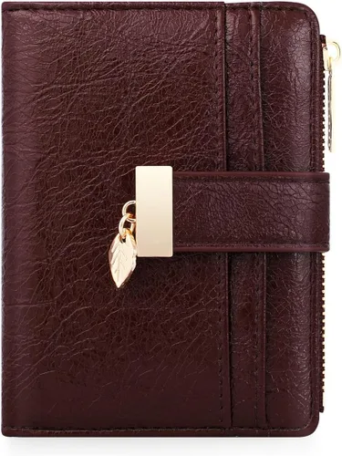 Vista 19 de Billetera pequeña para mujer, plegable, de piel suave, tarjetero con ventana de identificación, con cremallera, bolsillo para monedas, carteras