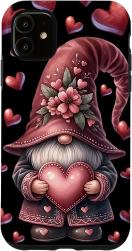 Vista 8 de iPhone 11 Pro Max - Funda con diseño de corazón para mujer, diseño retro de gnomo de amor para el día de San Valentín