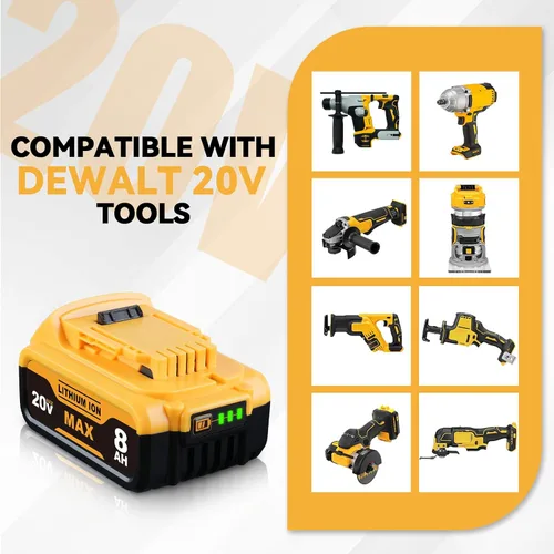 Vista 5 de DCB200 - Batería de repuesto de 8.0Ah para Dewalt 20V compatible con herramientas eléctricas inalámbricas Dewalt DCB200 DCB201 DCB203 DCB206 DCB207