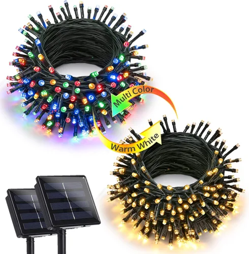 Vista 8 de Joomer Luces solares de Navidad para exteriores, paquete de 2 unidades en total de 144 pies, 400 LED, 8 modos, impermeables, luces solares de Blanco