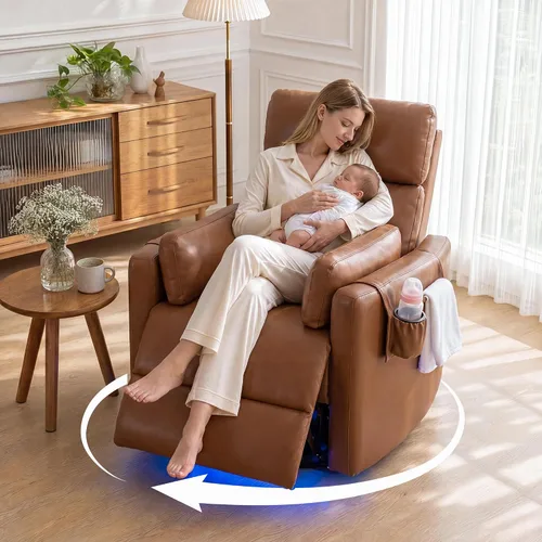 Vista 11 de SAMERY Silla reclinable giratoria eléctrica con reposacabezas ajustable, silla reclinable mecedora extra ancha con 2 almohadas/portavasos/USB/LED