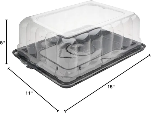Vista 3 de YQSB500RSTAB - Recipiente rectangular de plástico transparente con base negra, 15 x 11 x 5 pulgadas de alto, paquete de 5