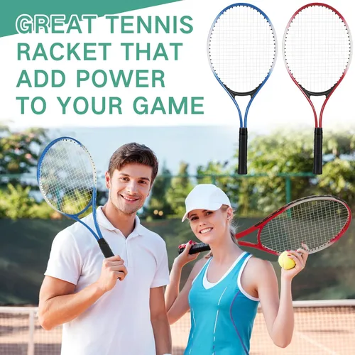 Vista 6 de 16 raquetas de tenis para adultos recreativas para 8 jugadores, raqueta de tenis de 27 pulgadas, raqueta de tenis ligera a granel con 8 pelotas