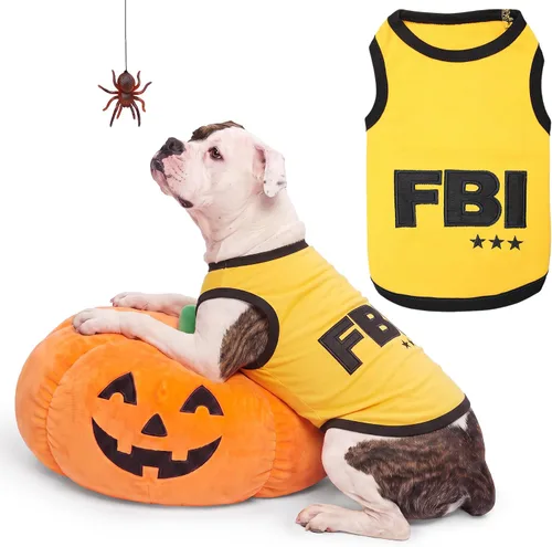 Vista 8 de Camiseta para Perro Parisian Pet - Camiseta Bordada FBI - 100% Algodón, Ropa Transpirable para Perros - Chaleco para Mascotas Sin Mangas - Camisas