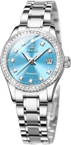 Vista 14 de OLEVS - Reloj automático para mujer de oro, lujo con diamante, de cuerda automática, relojes de pulsera para damas impermeables, luminosos, con fecha