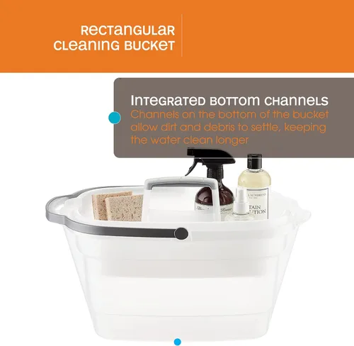 Vista 7 de Casabella Organizador de almacenamiento de limpieza multiusos de plástico con asa, 1.85 galones, cubo de limpieza rectangular gris y naranja