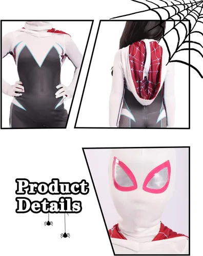 Vista 3 de waypool Disfraz de araña para niños, disfraz de superhéroe para Halloween, unisex, 3D, de elastano, con máscara, conjunto completo