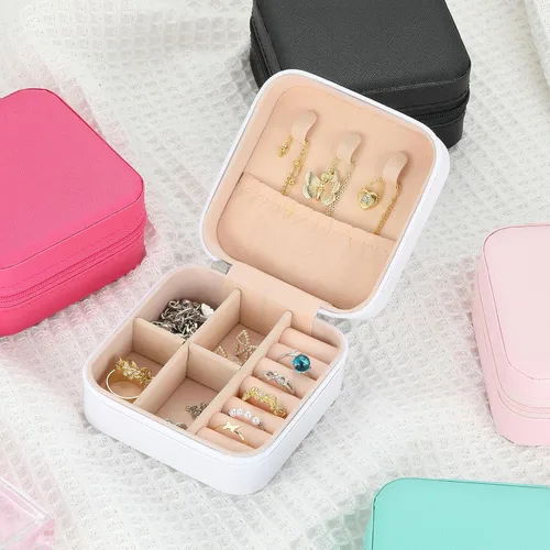 Vista 9 de MJartoria Joyero de viaje, pequeñas cajas de joyería para mujeres y niñas, caja organizadora de joyas portátil blanca, regalos de moda