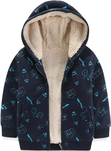 Vista 15 de Bumeex Chaqueta con forro polar Sherpa para niños y niñas, para primavera, otoño, invierno, con cremallera, sudadera con capucha de 2 a 14 años Negro