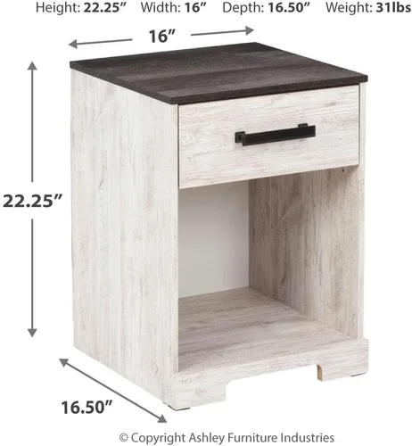 Vista 3 de Signature Design by Ashley Shawburn Farmhouse - Mesita de noche con 1 cajón, color blanco y gris