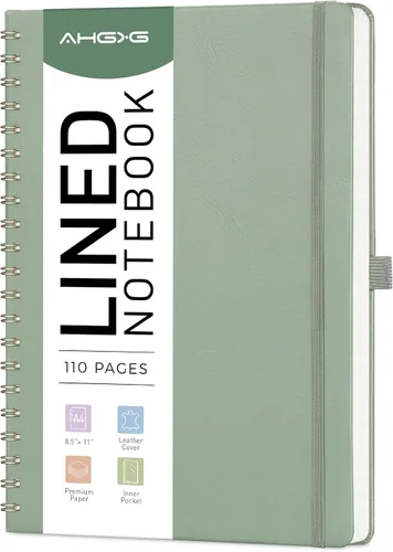 Vista 17 de AHGXG Cuaderno de espiral rayado de 8.5 x 11 pulgadas, cuadernos grandes A4 para mujeres y hombres, cuaderno de cuero de tapa dura con rayas