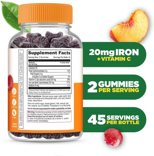 Vista 2 de Lifeable Gomitas de hierro para mujeres y hombres, 20 mg con vitamina C
