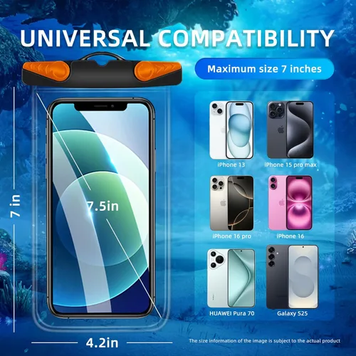 Vista 6 de Bolsa impermeable para teléfono, funda impermeable para teléfono con cordón para iPhone, Samsung, IPX8, bolsa seca para playa, kayak, crucero, 2