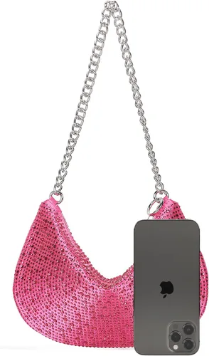 Vista 2 de DEXMAY - Bolso de hombro con diamantes de imitación para mujer, bolso de mano para fiesta de noche