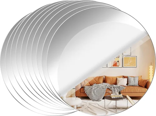 Vista 9 de Fantasyon Espejos redondos de acrílico, autoadhesivos, sin vidrio, espejo circular para pared, calcomanías para mesa de boda, centro de mesa