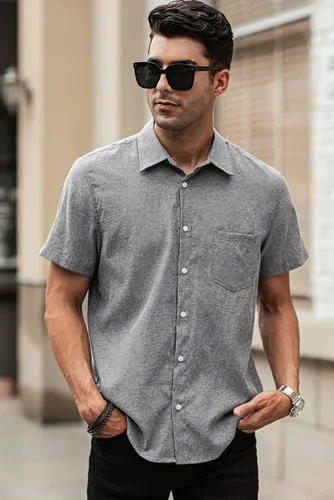 Vista 110 de JMIERR Camisas de vestir a rayas con botones y manga corta para hombre