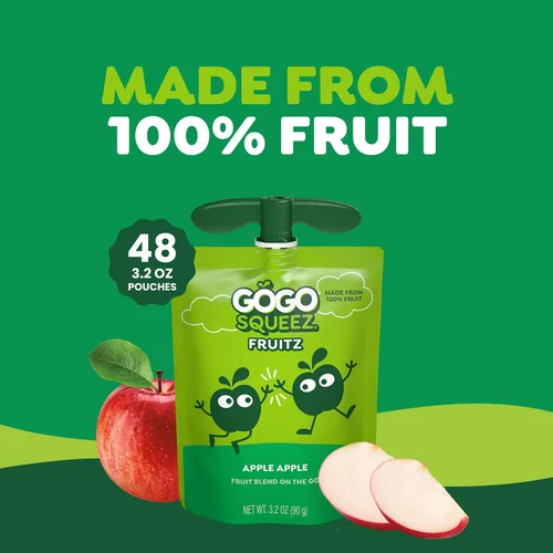 Vista 6 de GoGo squeeZ - Puré de manzana, sin gluten, vegano, puré de manzana sin azúcar, se puede volver a cerrar, bolsas sin BPA