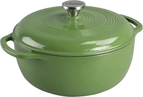 Vista 18 de Lodge - Horno holandés de hierro fundido esmaltado de 6 cuartos de galón con tapa – Asas duales – Apto para horno hasta 500° F o en estufa - Úselo