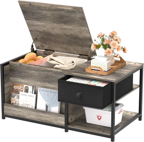 Vista 8 de SINPAID Mesa de centro con almacenamiento, mesas de centro rectangulares para sala de estar, mesa de centro moderna con compartimento de Negro