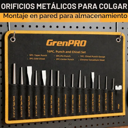 Vista 9 de GRENPRO Juego de cinceles perforadores resistentes de 16 piezas, 40CrV