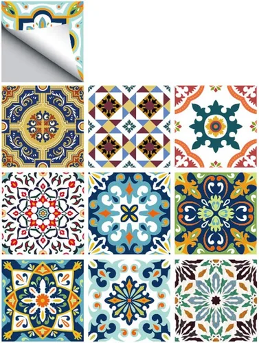 Vista 14 de 25 calcomanías de azulejos de estilo marroquí, 4x4 pulgadas (10x10cm) murales tradicionales de bricolaje, calcomanías de azulejos impermeables a