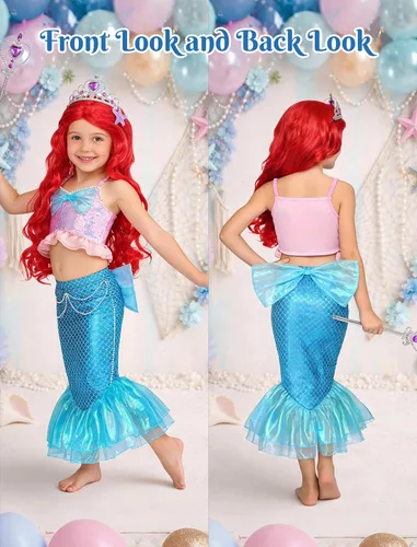 Vista 2 de G.C Disfraz de sirena para niñas de 2 a 7 años, fiesta de princesa, Halloween, cumpleaños, cosplay