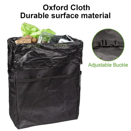 Vista 5 de Basurero para automóvil de 3.5 galones, bolsa de basura ultra grande para colgar, organizador de capacidad y almacenamiento con correas ajustables