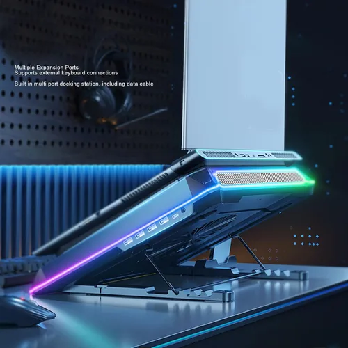 Vista 3 de Almohadilla de refrigeración para laptop, soporte enfriador para laptop RGB, enfriador de portátil para juegos con ventilador turbo de 5.5 in y 4
