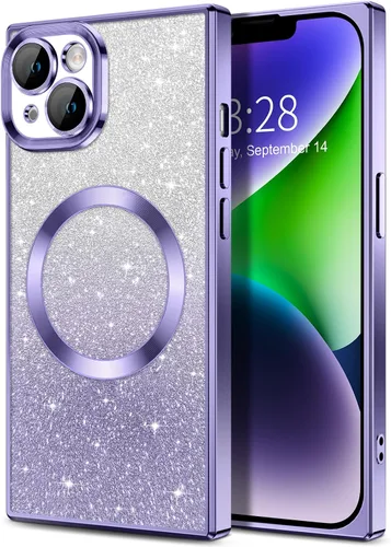 Vista 80 de Hython Funda para iPhone 13 Pro transparente con purpurina magnética [compatible con MagSafe] Protector completo de lente de cámara delgado