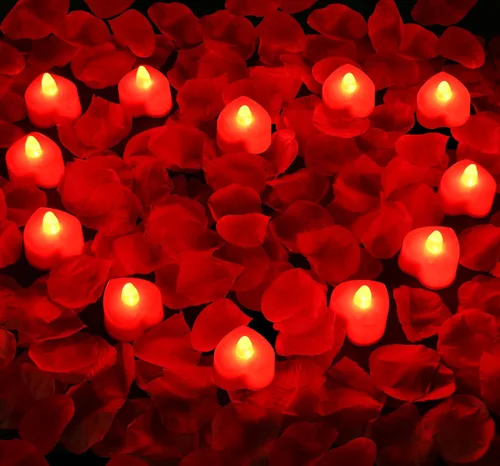 Vista 8 de KOABY 1000 piezas pétalos de rosa artificiales azules con kit de 12 luces LED azules de té, para decoración