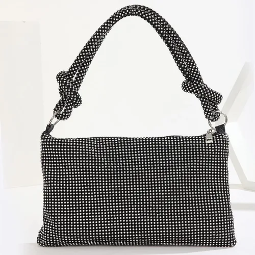Vista 5 de UMREN Bolsos Hobo con diamantes de imitación para mujer, elegante bolso de noche de cristal brillante para fiesta, club, boda