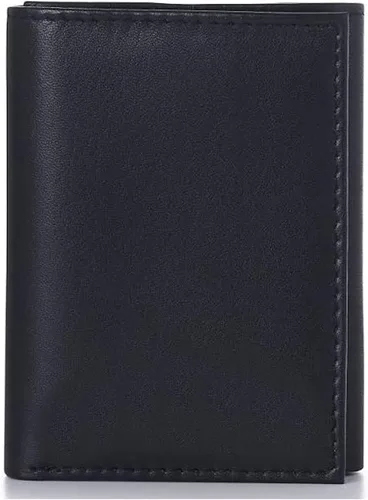 Vista 4 de Personalizado Negro Cuero Genuino Trifold Wallet Grabado Gratis - Se envía desde Estados Unidos, Billetera de cuero negro triple para dinero