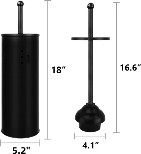Vista 3 de Émbolo de inodoro negro con soporte para recipiente de metal para baño, taza de goteo, resistente, limpieza profunda