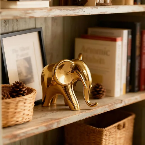 Vista 4 de Figura de elefante, estatua de elefante de cerámica con acabado de espejo metálico, decoración moderna de estante y mesa, regalo de inauguración