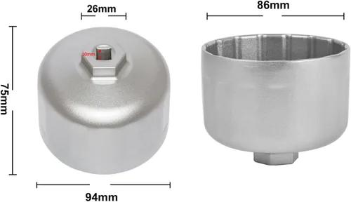Vista 3 de E-cowlboy Llave de filtro de aceite de 16 flautas de 3.386 in para BMW y Volvo, plata