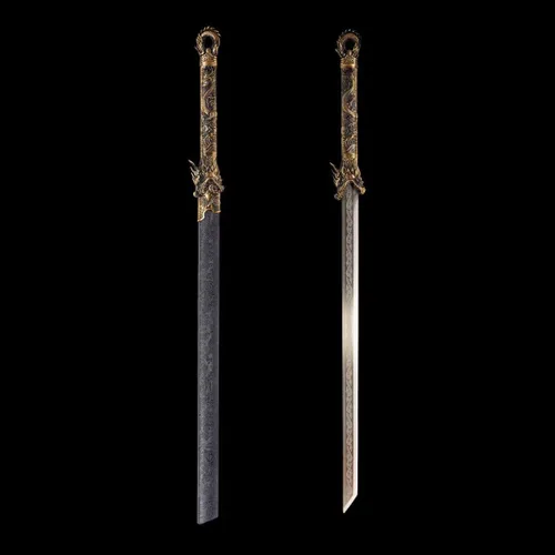 Vista 2 de Hoja de acero al carbono recta hecha a mano con patrón fresco chino Tang Dao Dragon Sword