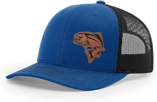 Vista 36 de Sombrero de pesca de salmón con parche de cuero grabado láser Richardson 112 Snapback Trucker Cap