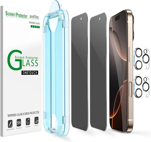 Vista 12 de amFilm Protector de pantalla OneTouch Privacy para iPhone Air 17 de 6.5'' + Protector de lente de cámara Instalación con alineación automática