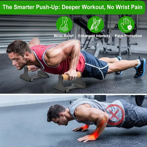 Vista 7 de SELEWARE Wood push up bars Parallettes bars Anti-slip Handstand Bars for Calisthenics, Fitness, Floor workouts Solid Wood with Sturdy Metal Bracket