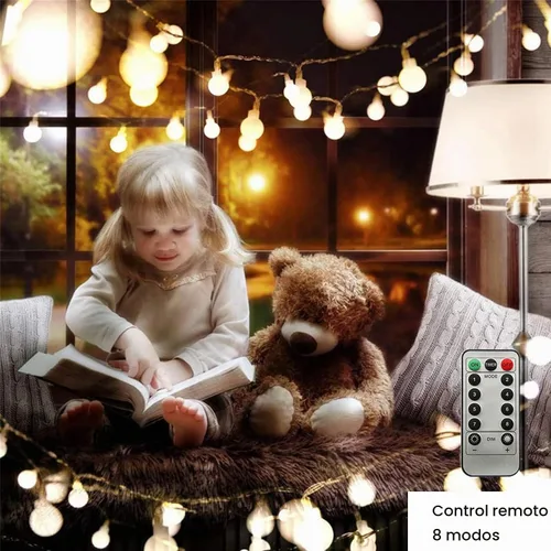Vista 4 de ZIMINGU - Tira de luces LED con forma de bola, 5.99 m, 40 LED, impermeable, guirnalda de luces de hadas con control remoto, alimentación por USB