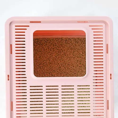 Vista 9 de Caja de arena para gatos, caja de arena plegable grande para gatos con tapa para gatos, estructura de cajón, inodoro y cuchara de arena para gatos