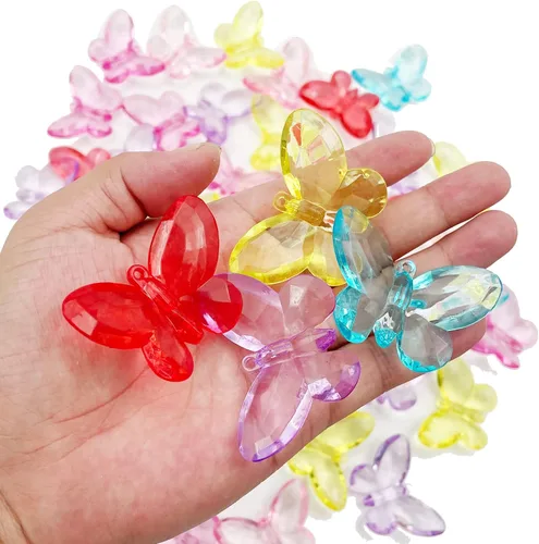 Vista 5 de Cristales acrílicos con diseño de mariposas de dibujos animados de colores surtidos para rellenos de jarrones, dispersión de mesa, recuerdo